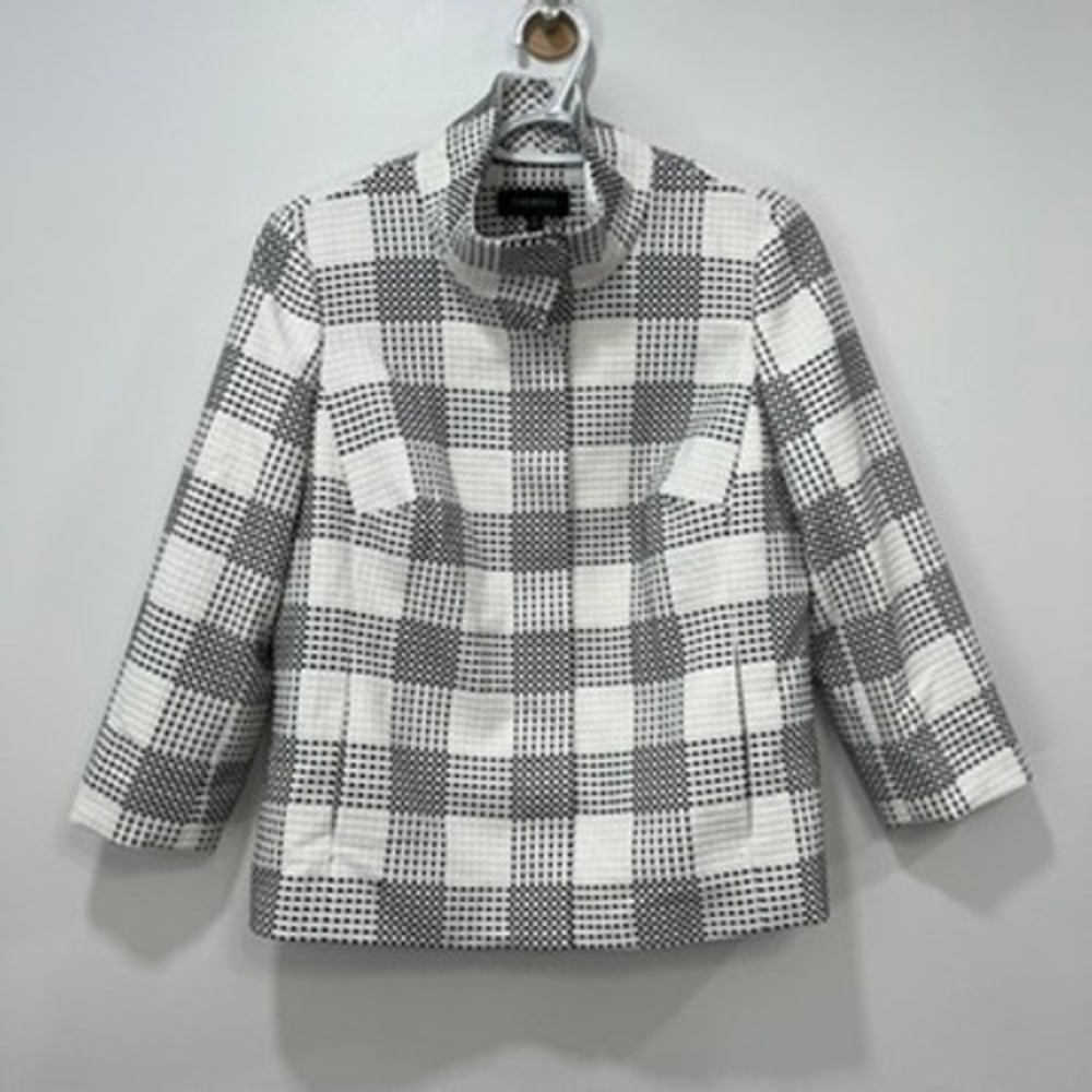 Talbots‎ Womens Jacket 8 Gray White Plaid Outerwear Full Zip Summer Lined